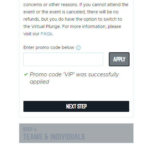 Screenshot of VIP promo code after application