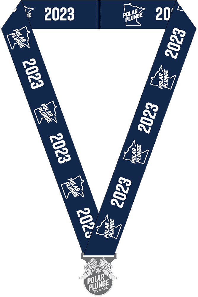 Medal given to people who run the Minneapolis Plunge Frozen 5K in 2023