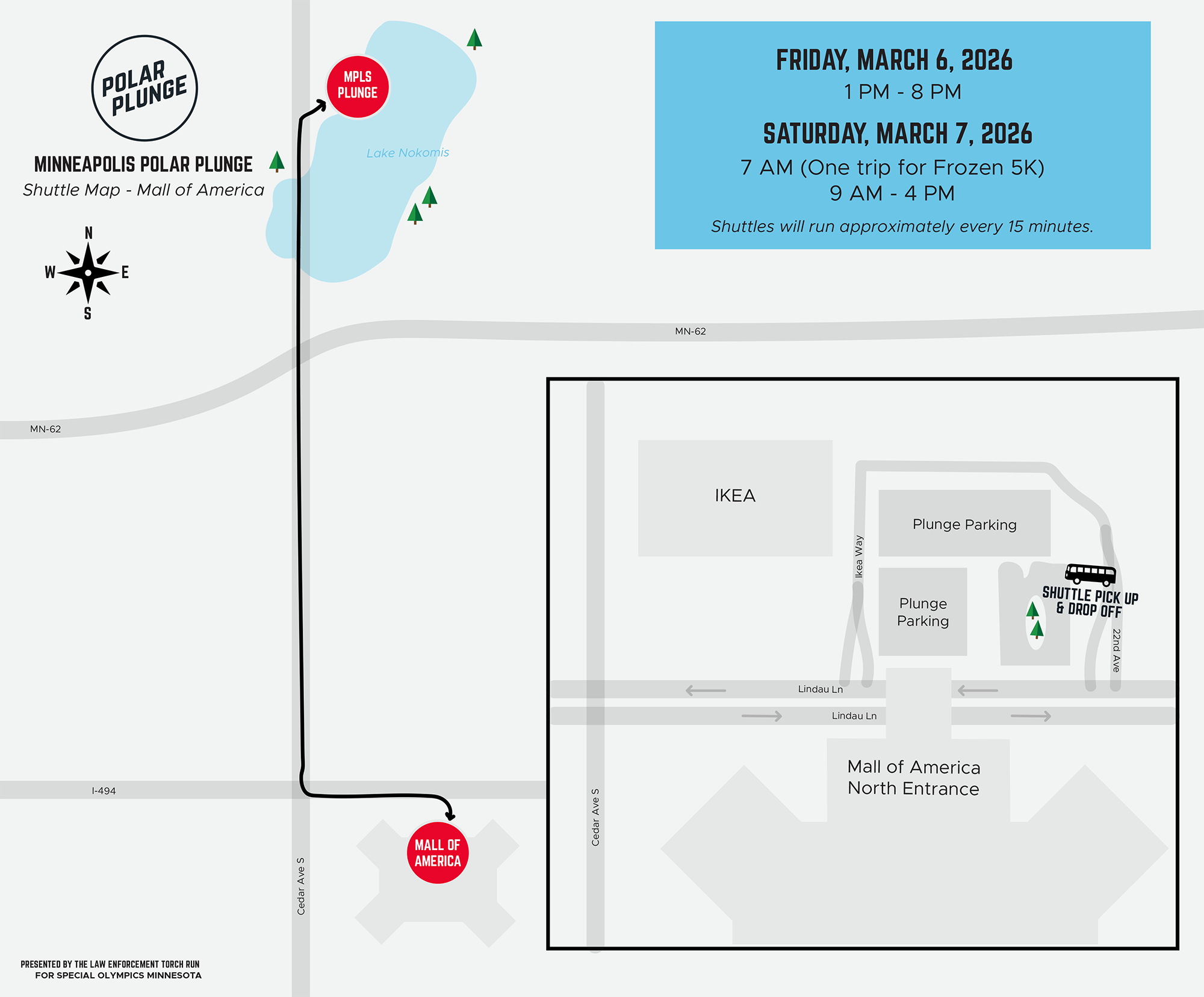 2026 Minneapolis Plunge Mall of America shuttle map